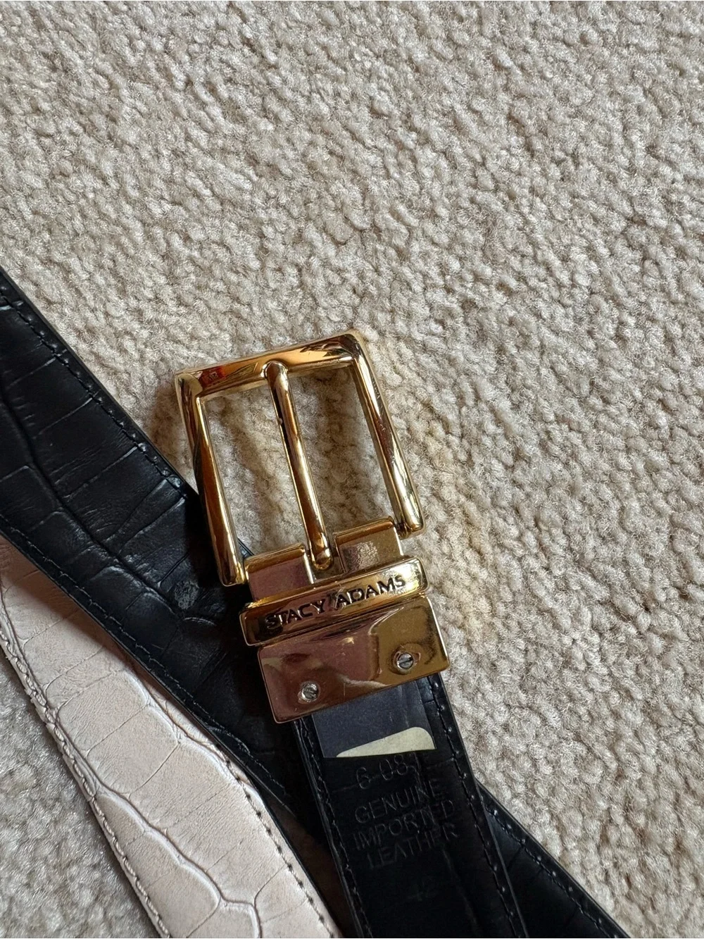Stacy Adams Black Croc-Embossed Leather Belt with Gold Buckle